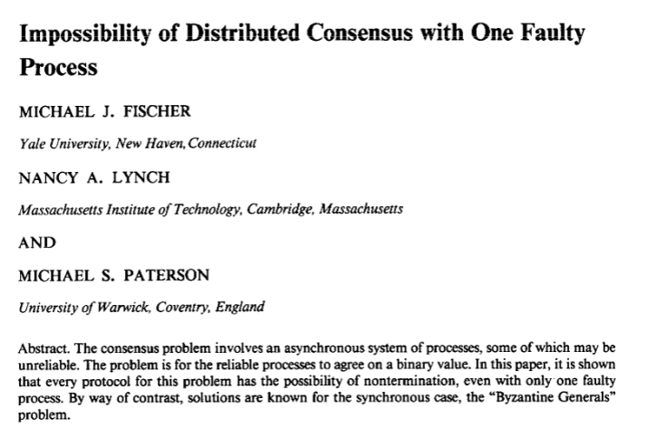 Impossibility of Distributed Consensus with One Faulty Process cover