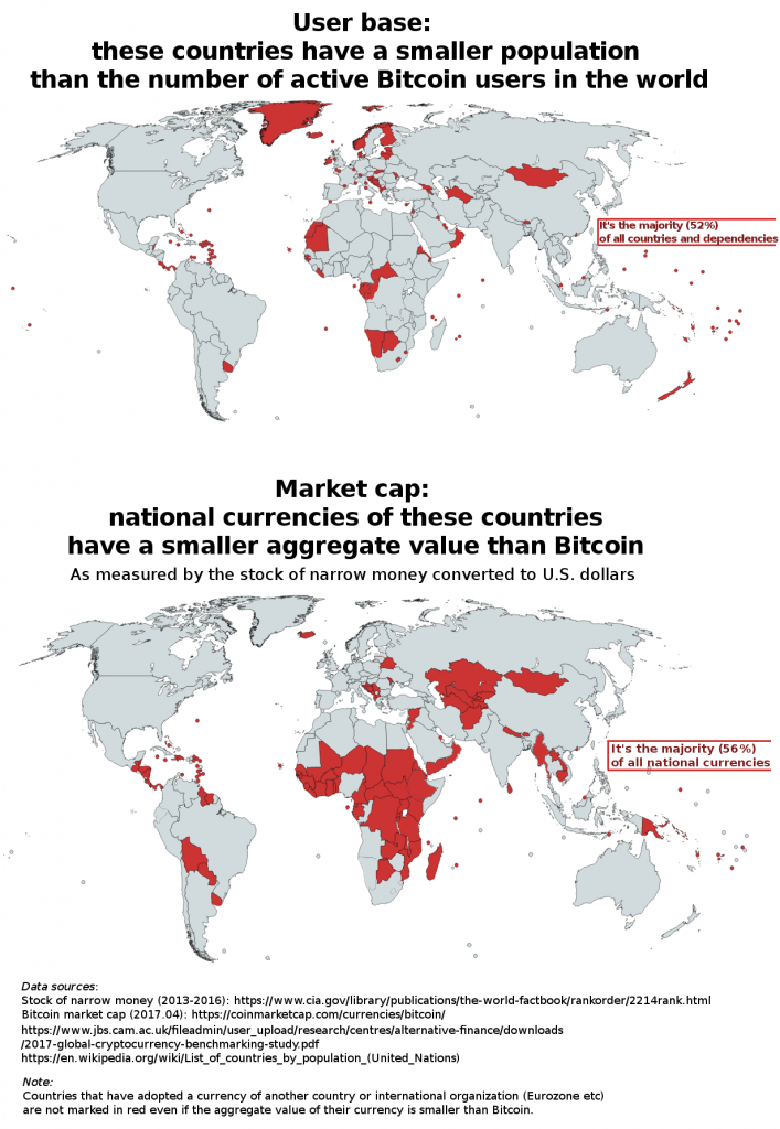 World maps showing user base vs. market cap