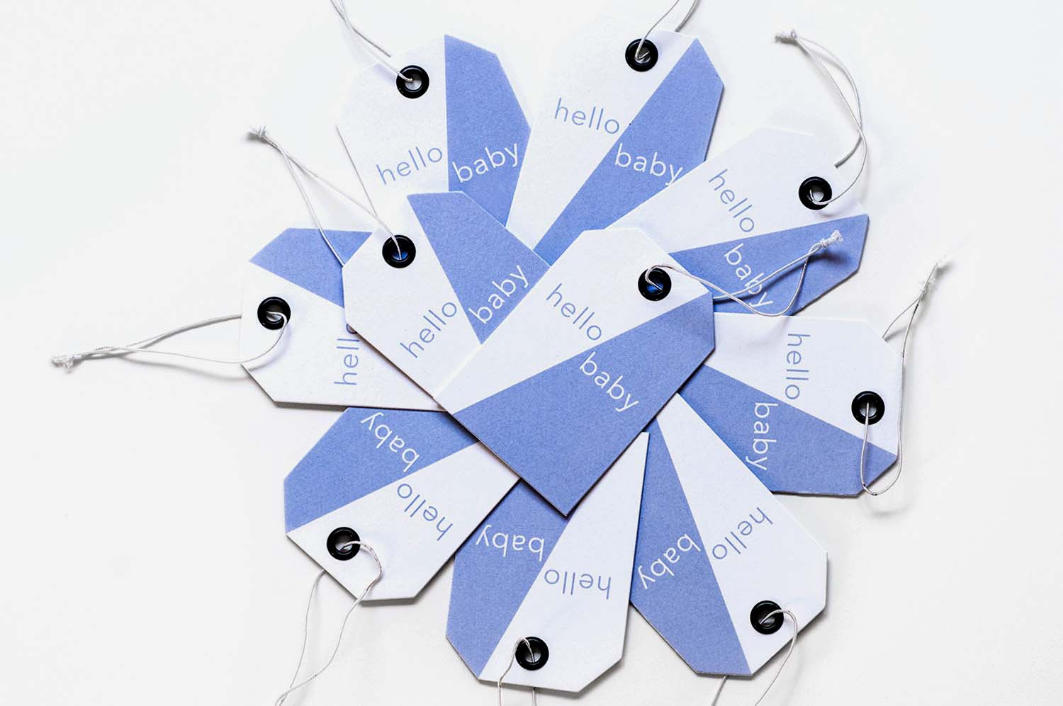 Blue and white labels