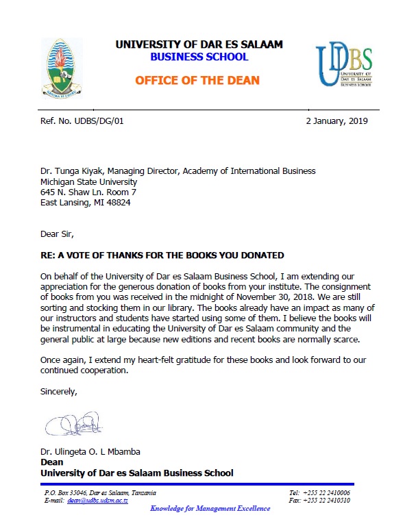 University of Dar es Salaam Business School (UDBS), Tanzania Michigan