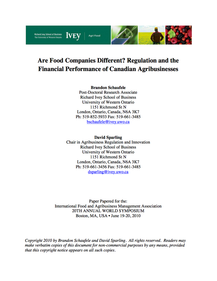 Are Food Companies Different? Regulation and the Financial Performance of Canadian Agribusinesses
