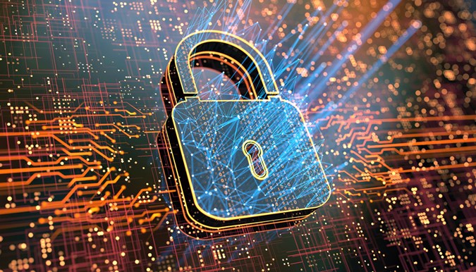 Cyber Security Digital Padlock on Grid