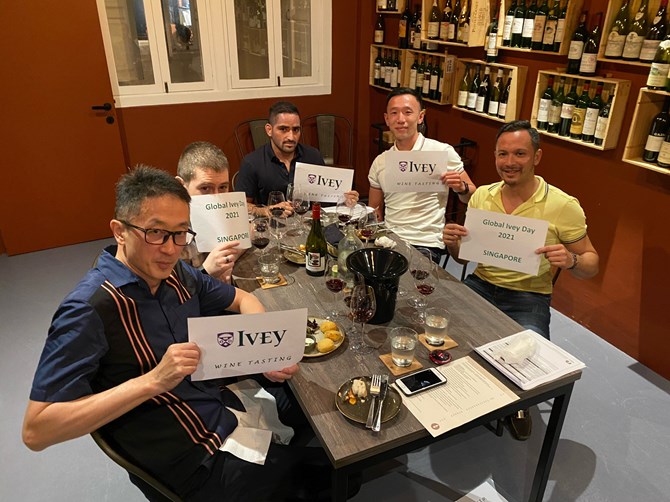 10 alumni gathered at Praelum Wine Bistro in Singapore