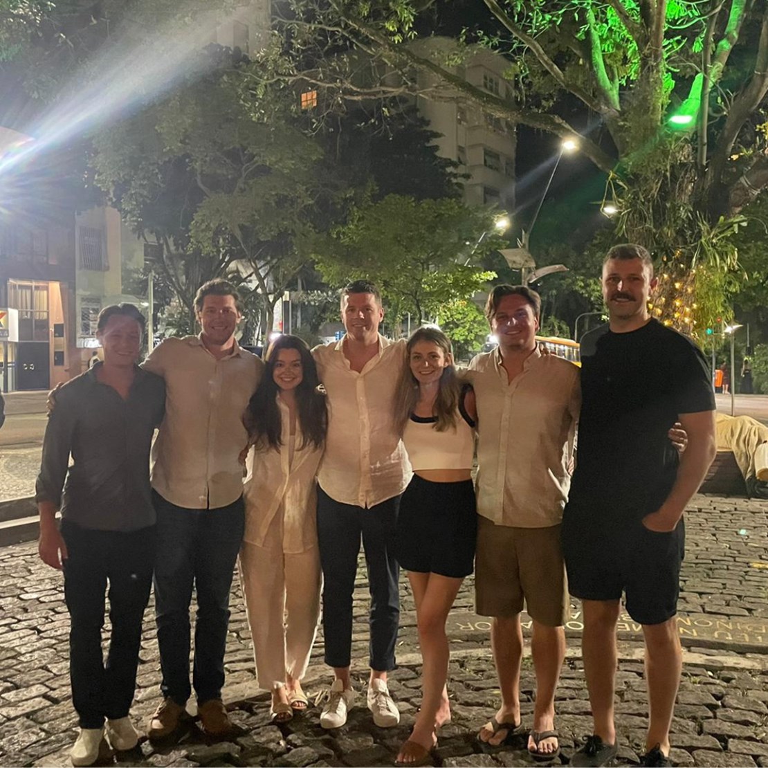 Group photo at night in Brazil