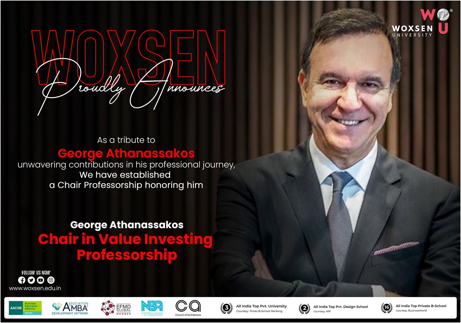 "The George Athanassakos Chair in Value Investing" at Woxsen University