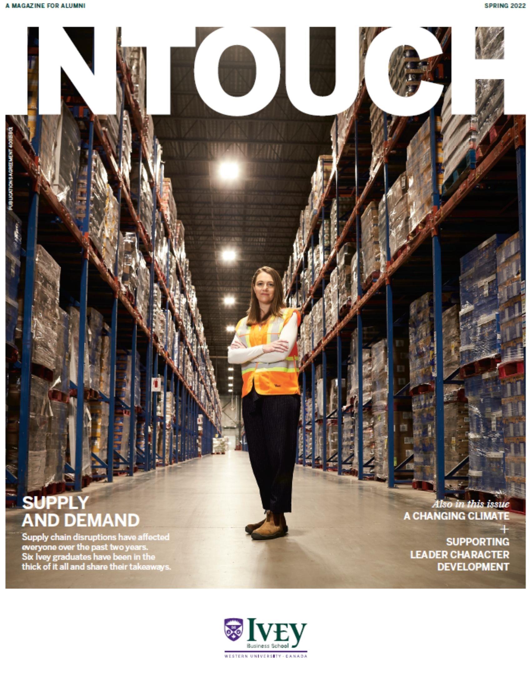 Intouch Spring 2022 Cover Image With Female Alum Rachael Ibey, Standing In The Kraft Heinz Canada Inc. Warehouse 1700X2200