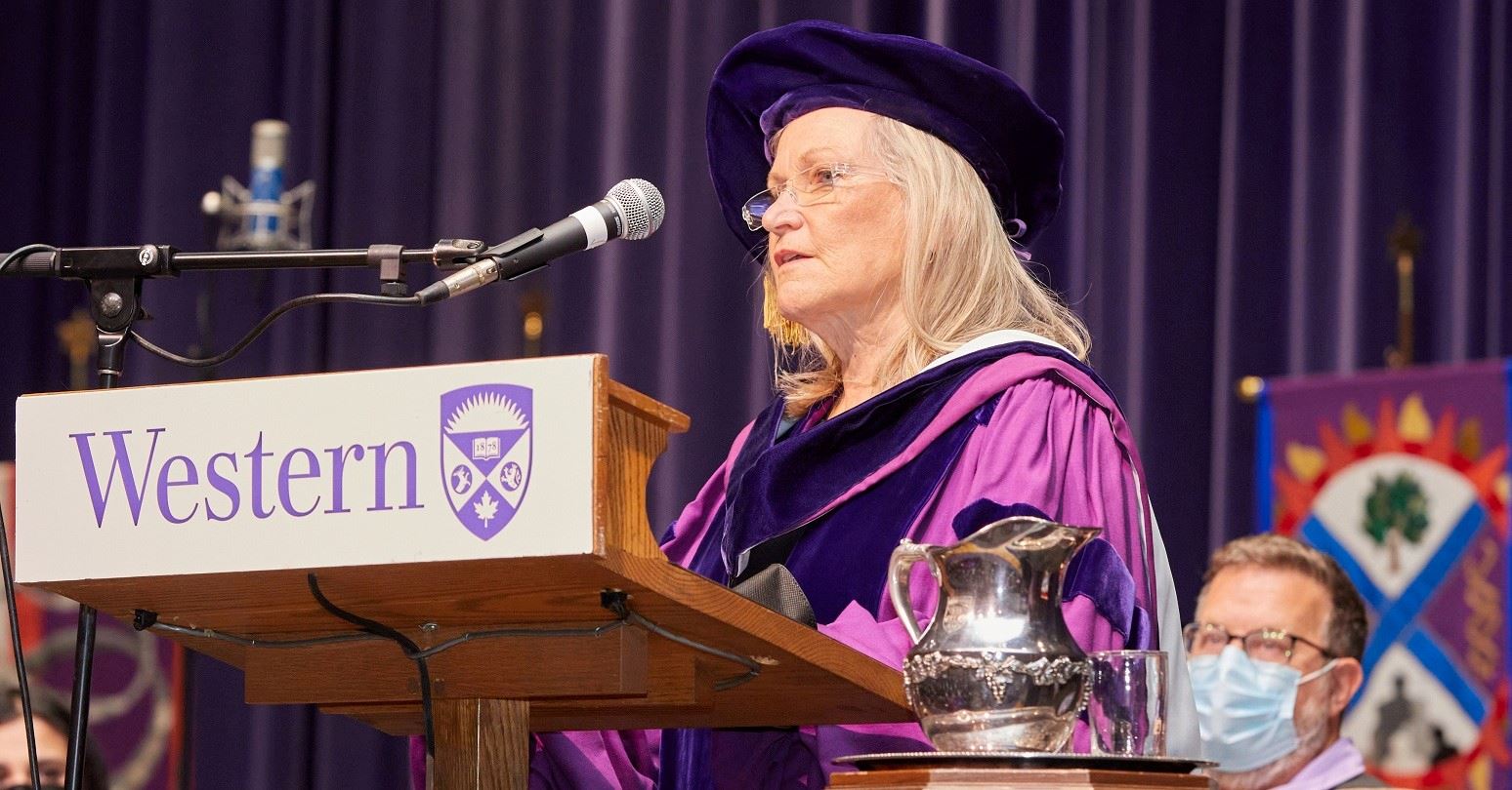 Honorary degree recipient Nancy Yeomans Love encourages Ivey graduates to find their true calling