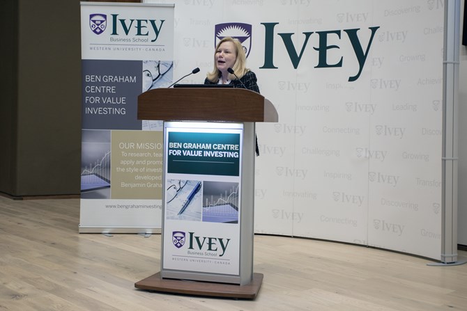 Ms. Kim Shannon speaking to Ivey Value Investing Students