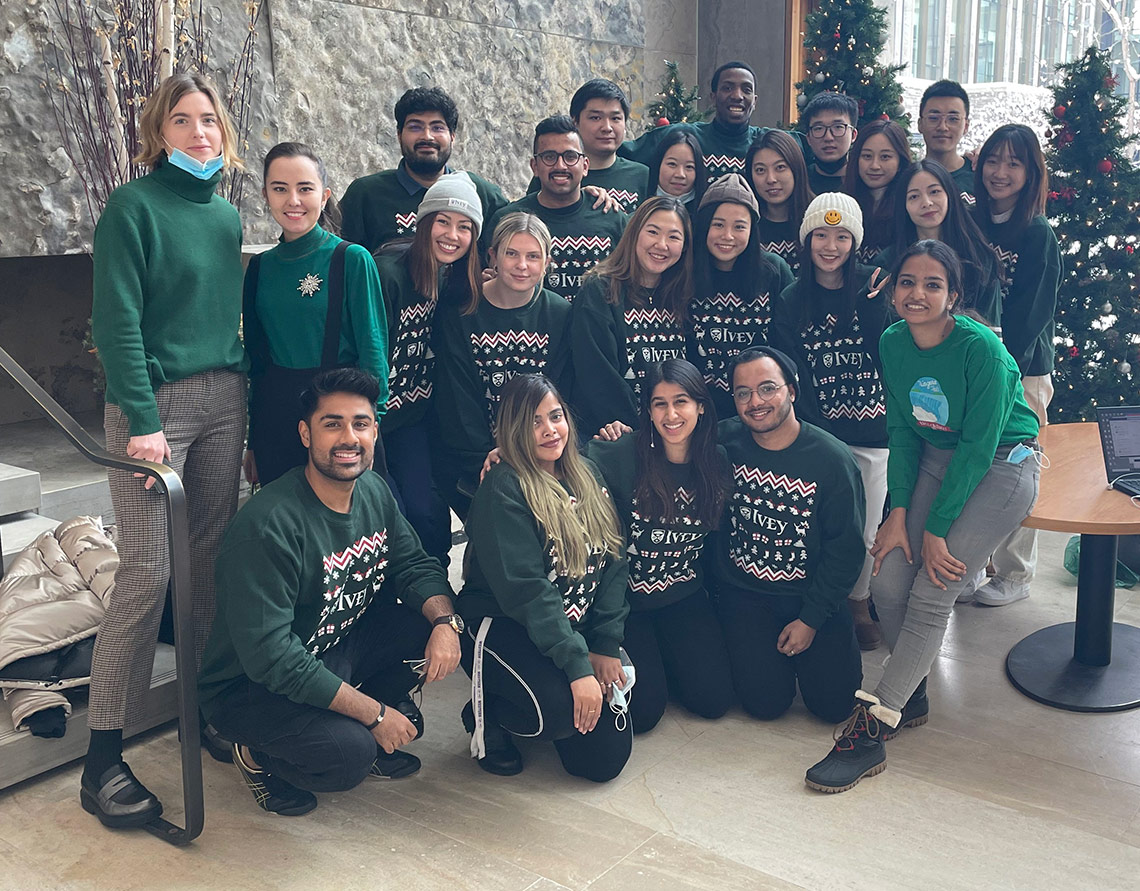 A group of MSc students in the main hall during the holidays