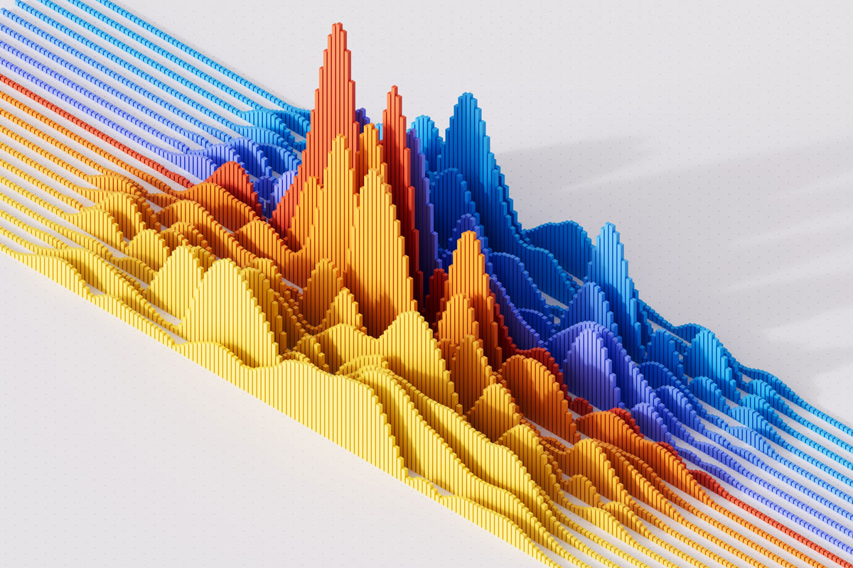 Colorful 3D Data illustration of overlapping graph lines