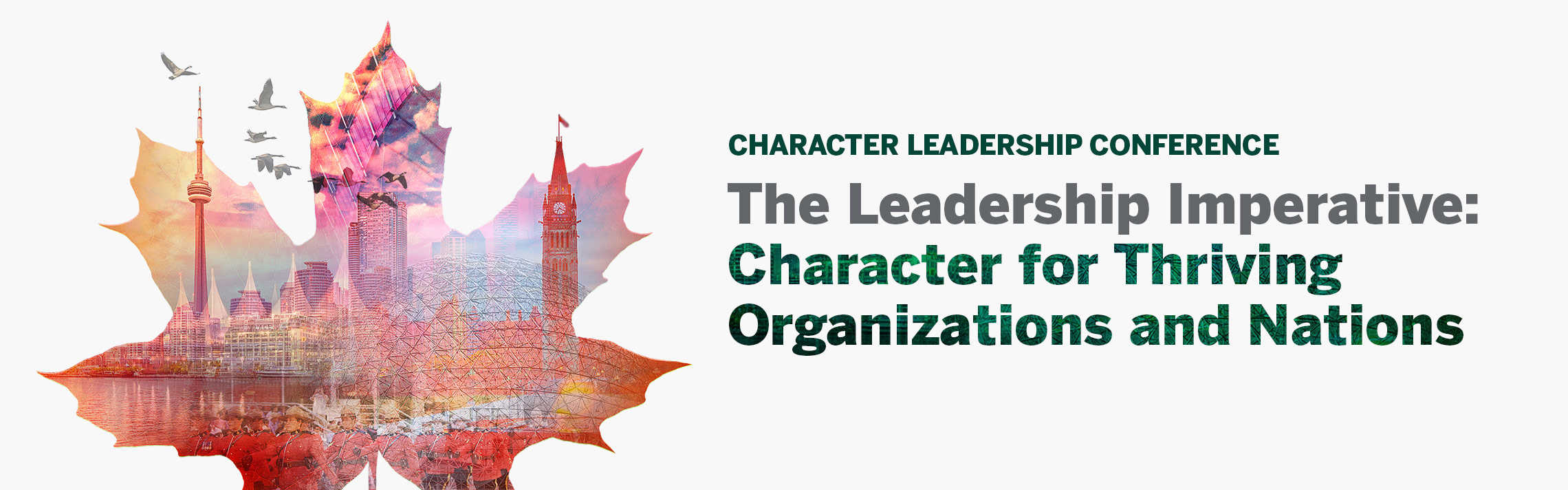 Maple leaf graphic with conference title beside it