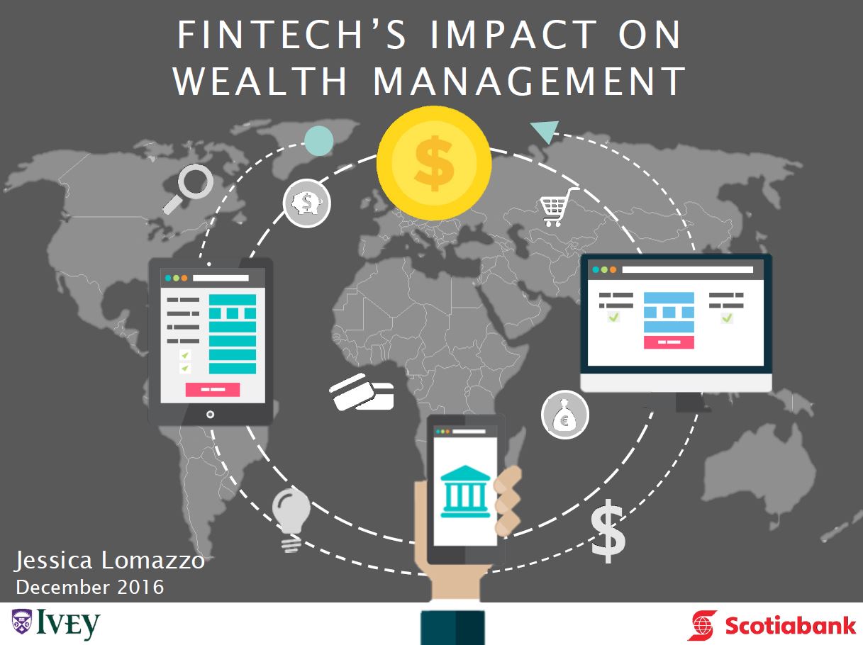 Fintech's Impact on Wealth Management presentation title slide with Ivey logo and Scotiabank logo