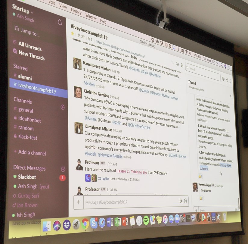 A screen showing tweets from #iveybootcampfeb19