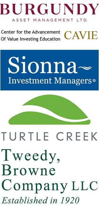 A group of conference sponsors including Burgundy, CAVIE, Sionna, Turtle Creek and Tweedy, Browne Company LLC