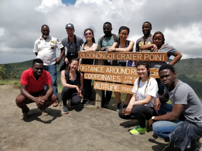 A group of students at the Oloonongot Crater Point