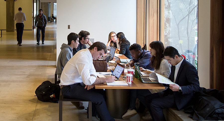 A group of students studying at the Ivey Business School