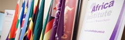 Africa Institute poster and some international flags