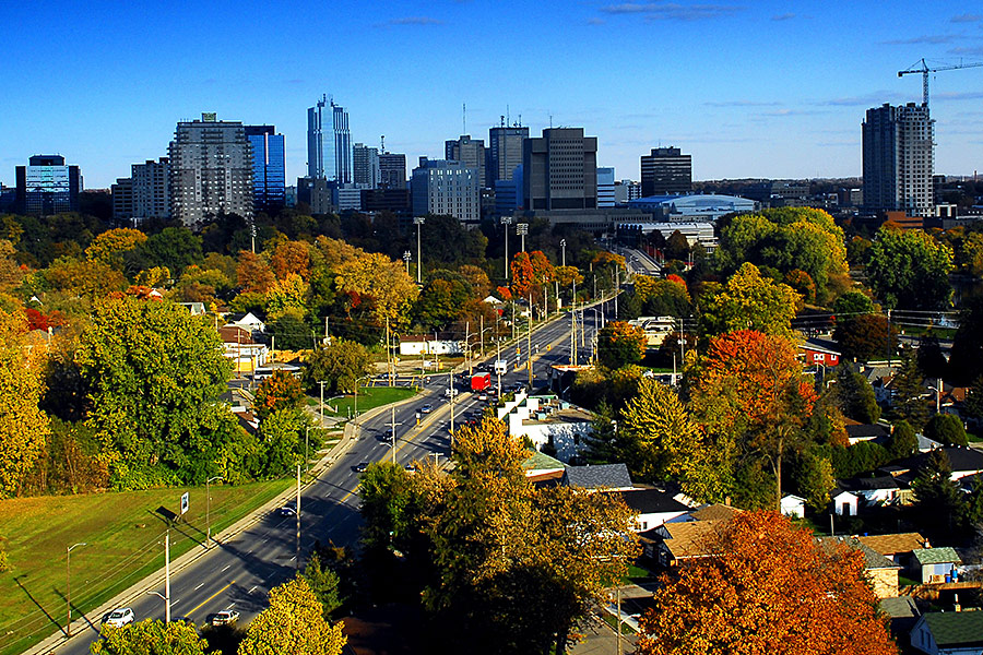 An aerial view of a street in London, Ontario