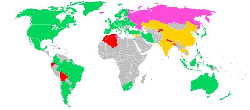 World map showing the legal status of bitcoin