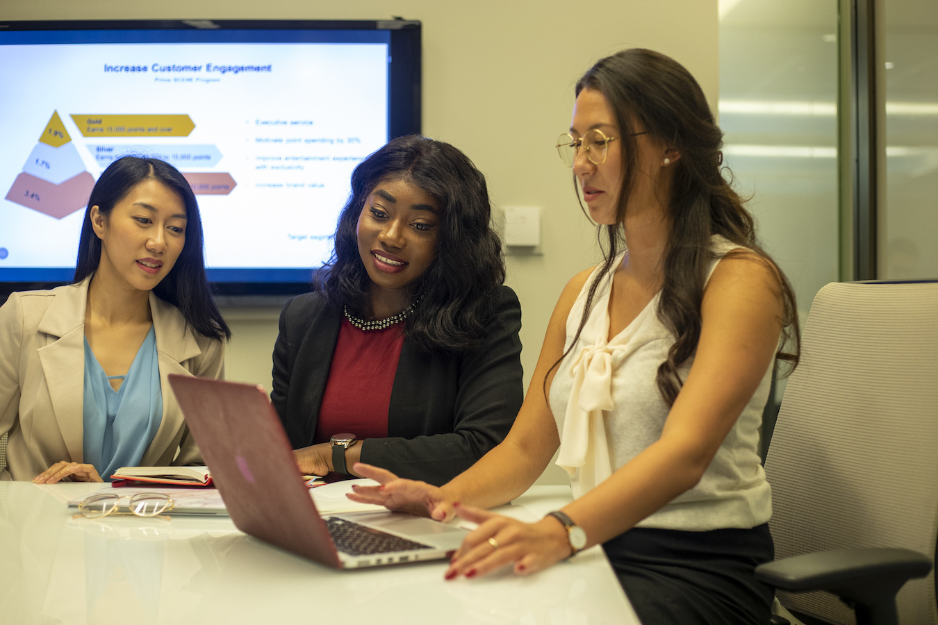 Ivey students gathered around a laptop