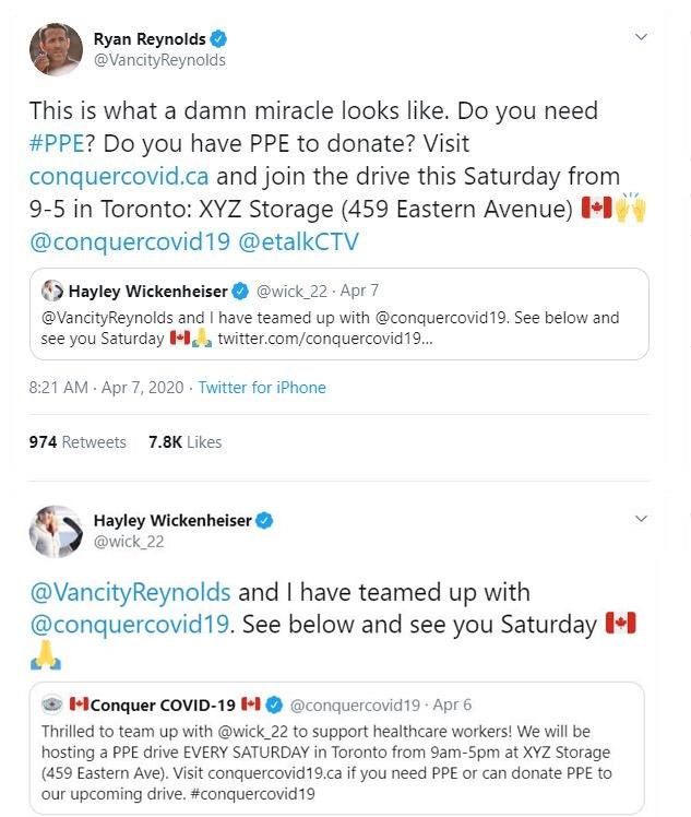 Ryan Reynolds and Haylet Wickenheiser tweets