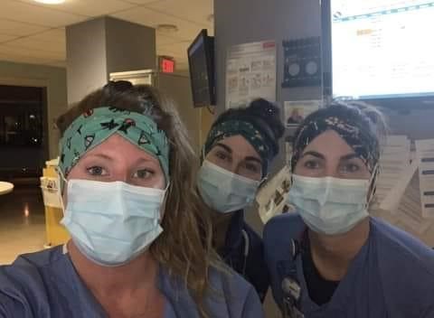 Health-care workers at Southlake Regional Hospital in the Cardiac ICU wearing headbands from Headbands with Heart