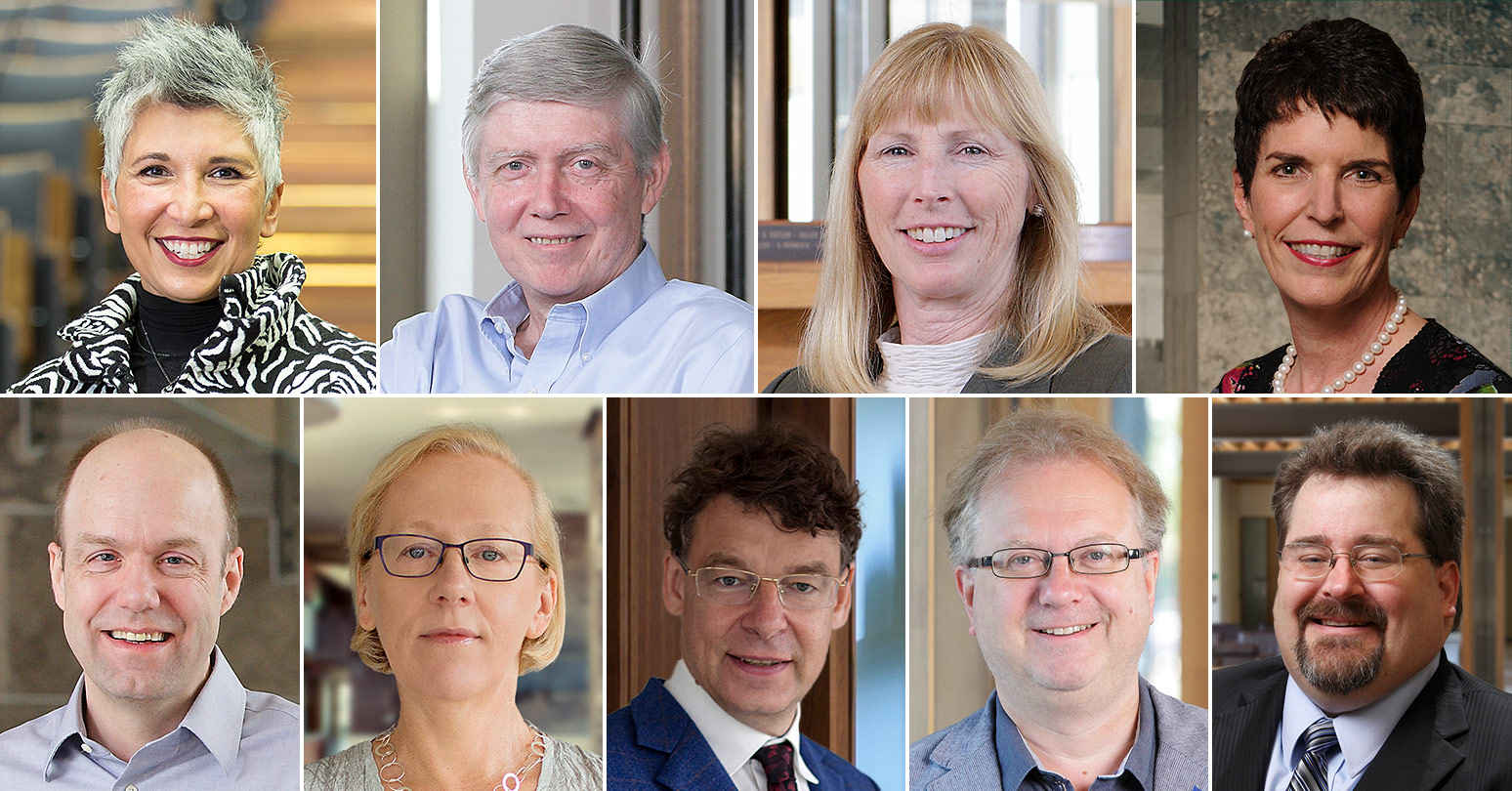 Ivey professors on the global ranking (top, l-r) Tima Bansal, Paul Beamish, Mary Crossan, the late Jane Howell; (bottom, l-r) Robert Klassen, Alison Konrad, Klaus Meyer, Simon Parker, Stephan Vachon