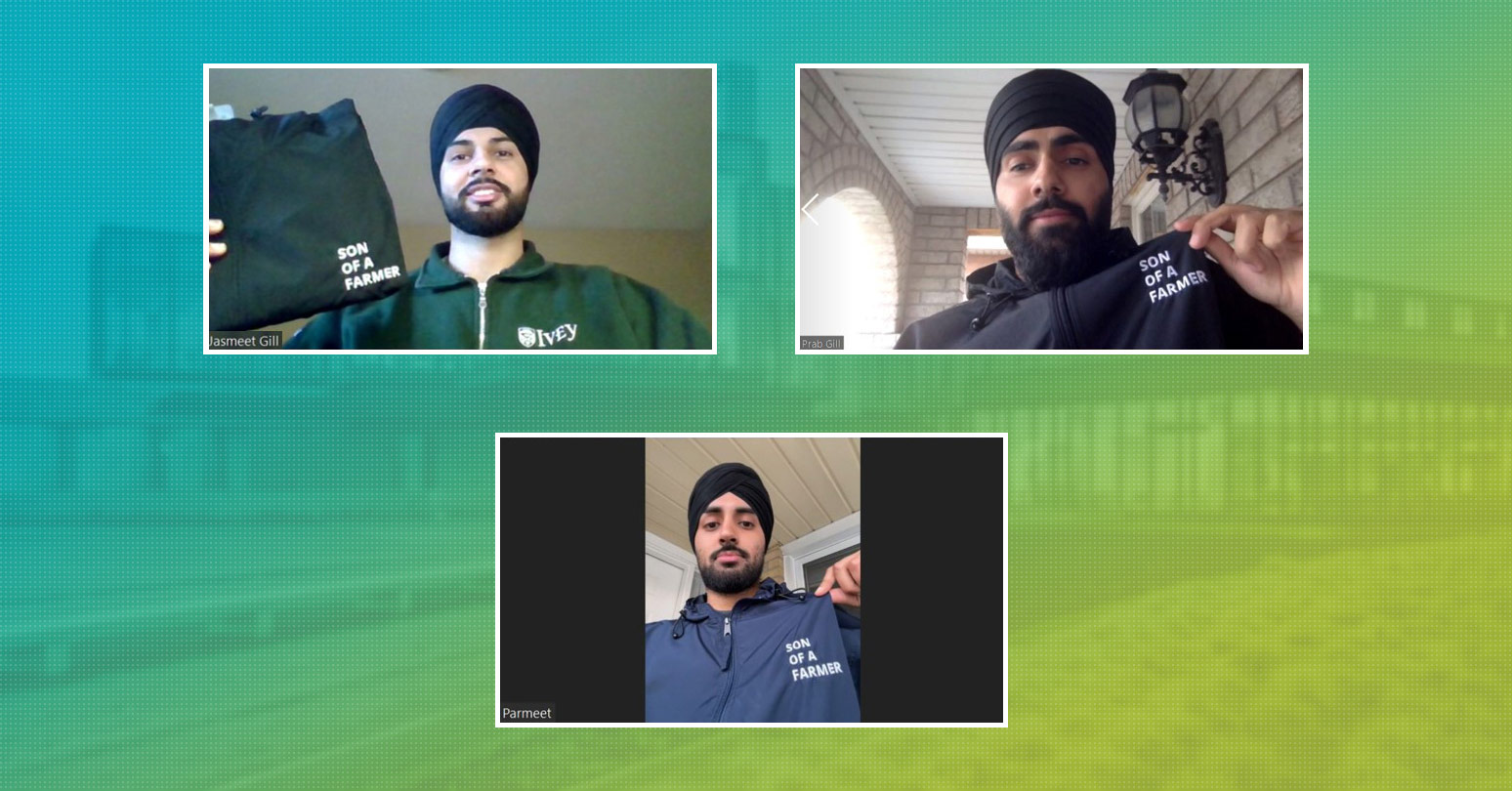 The Gear for Farmers co-founders: (top, l-r) Jasmeet Gill and Prabsimran Gill; (bottom) Parmeet Gill