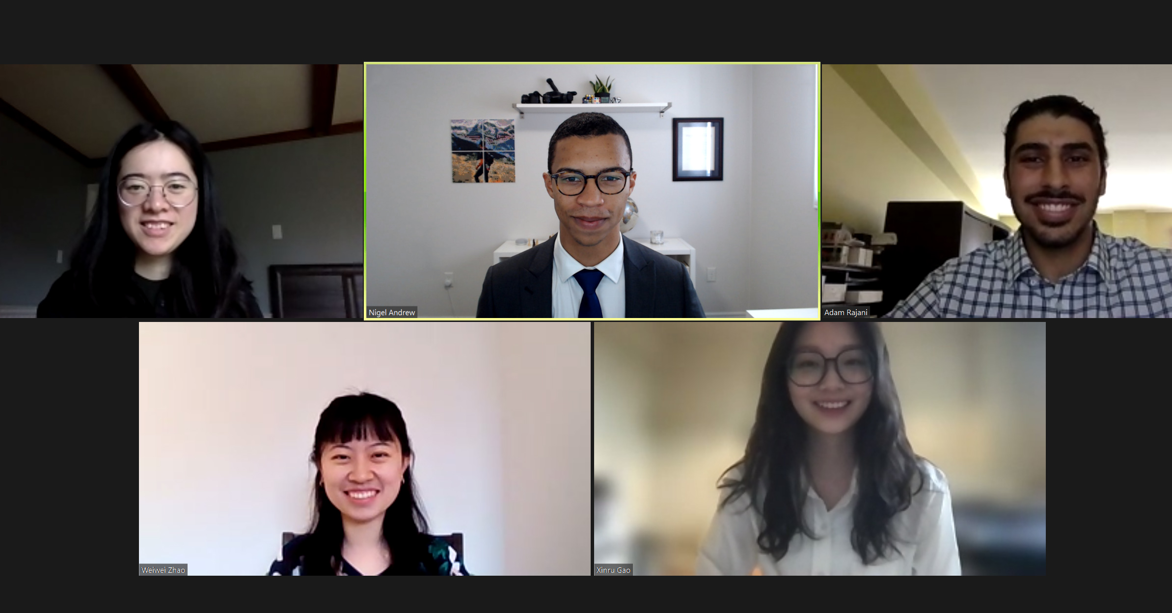 Top (l-r) Chen Jiang, Nigel Andrew, Adam Rajani; bottom (l-r) Weiwei Zhao, Xinru Gao (1)