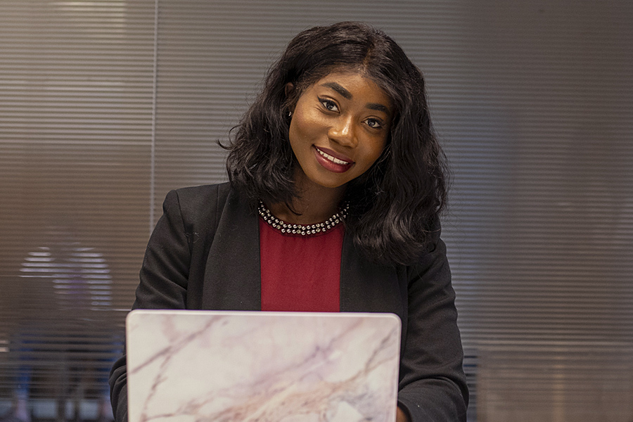 MSc student on a laptop.