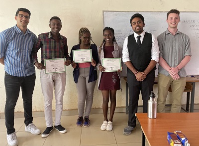 Jash Kalyani (5th from left) with his teaching partners and African students