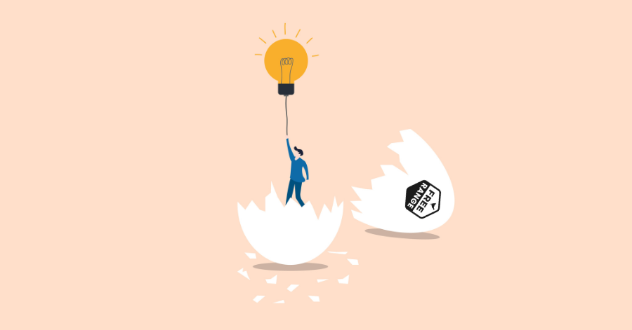Illustration Of A Business Person Bursting From A Free Range Egg Holding A Lightbulb