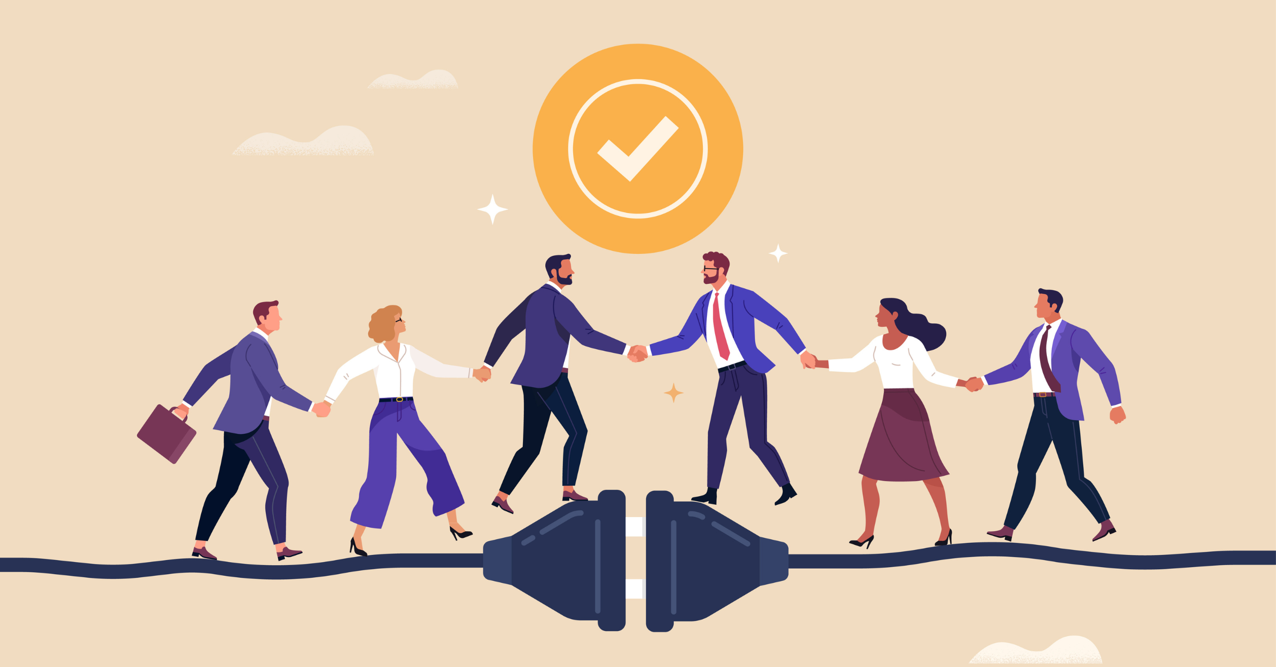 Two Corporate Groups Meet Between A Tightrope Electrical Cord