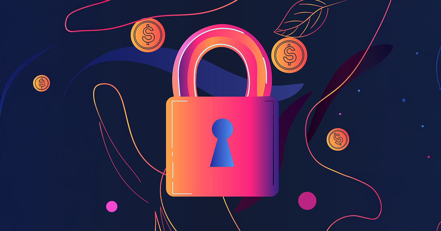 Neon Graphic Lock Surrounded By Bitcoins And Embellishments