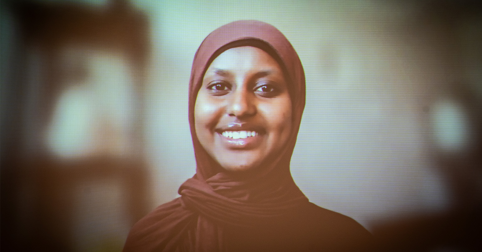 Zaynab Abdi speaking virtually at Ivey