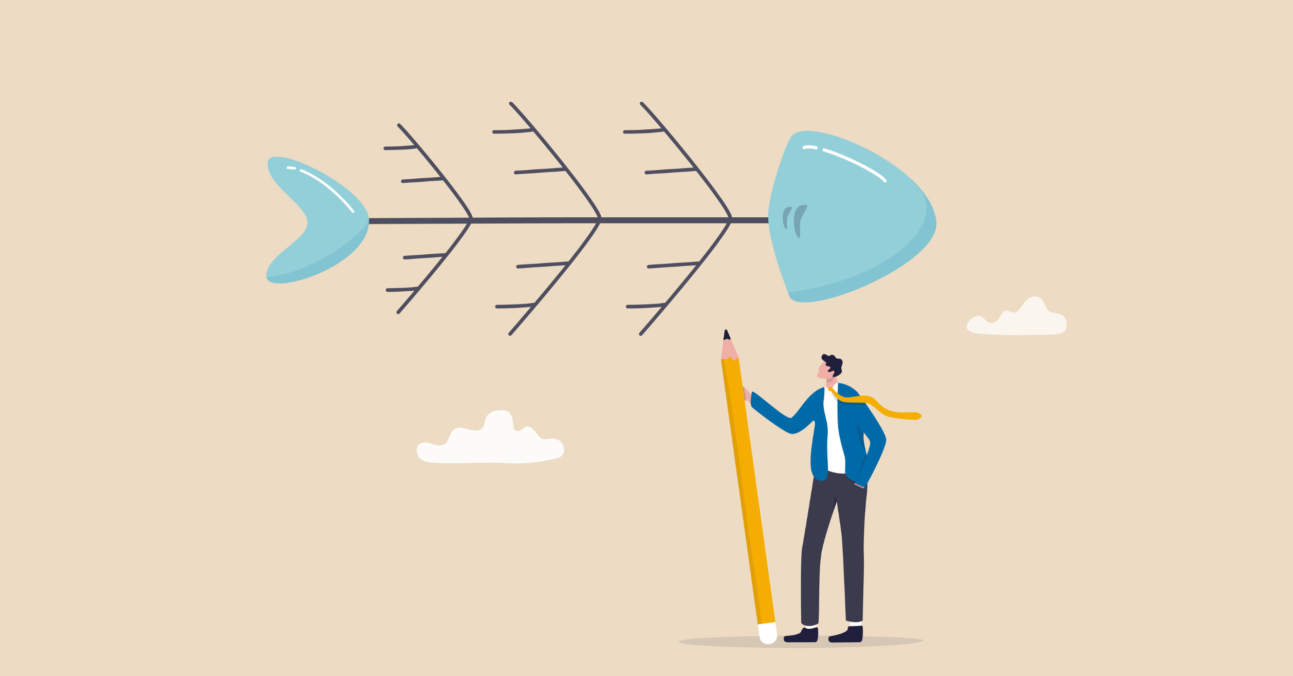 Graphic Of Individual With Life Sized Pencil Looking At A Drawing Of A Fish