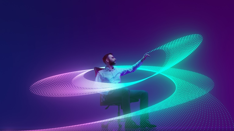 Professional With Flowing Digital Wave