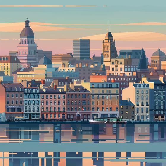 Montreal Riverfront Illustration