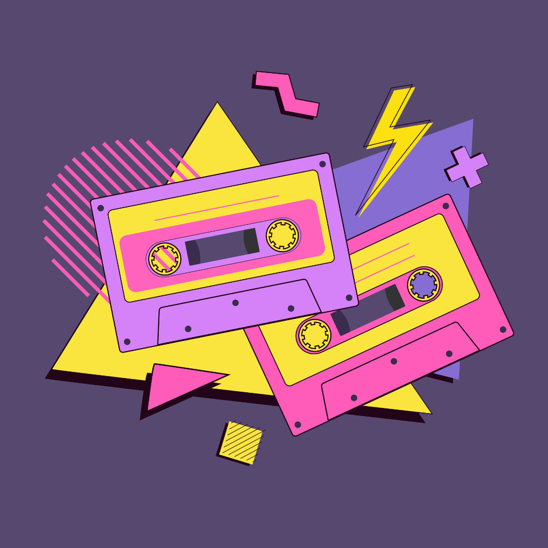 Landscape Graphic Of Two Cassette Tapes In Vibrant '80S Colours