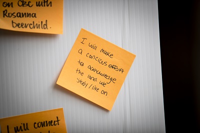 Orange sticky notes showing commitments
