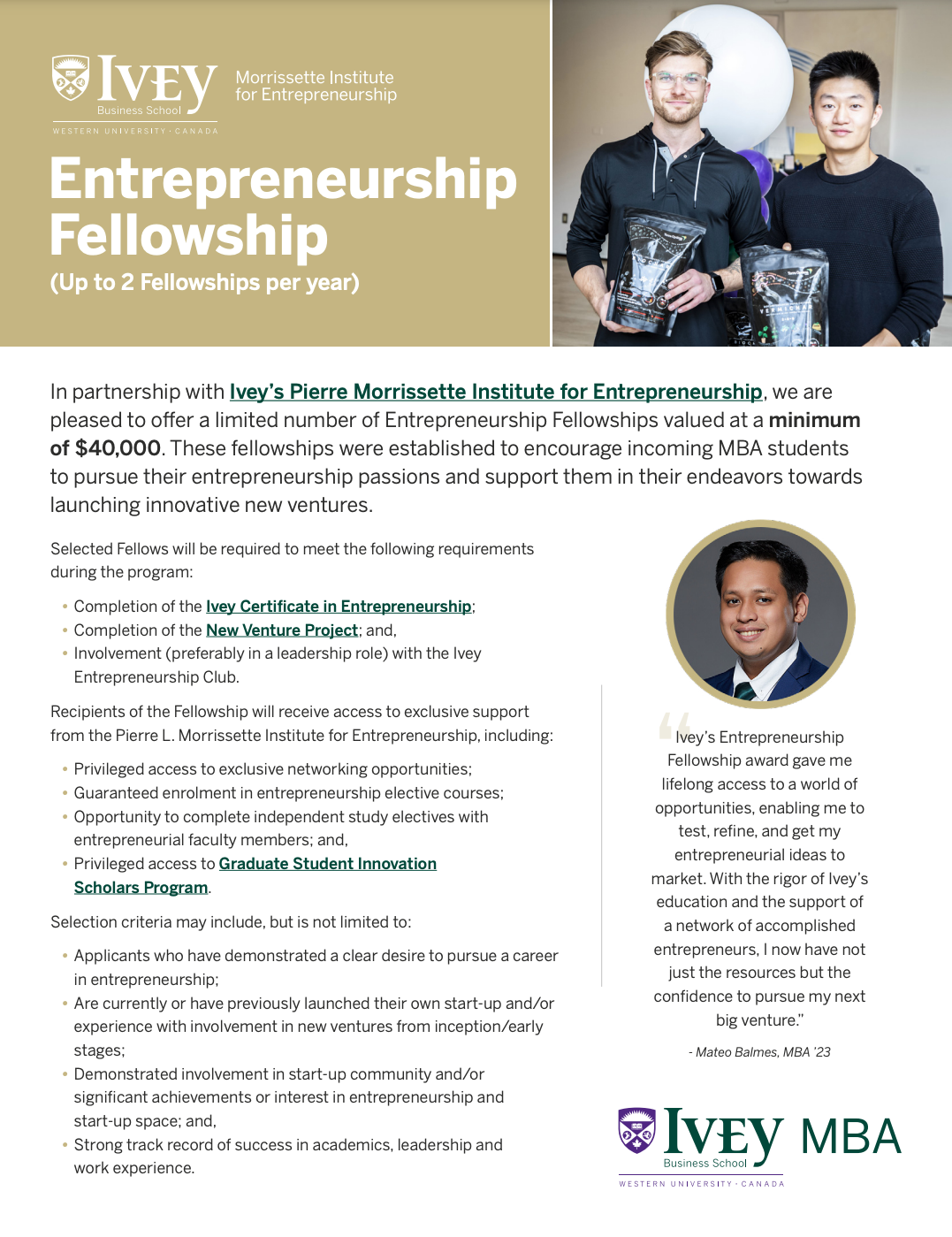 Entrepreneurship Fellowship One-Pager