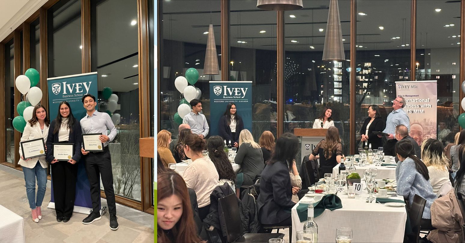 (Left) MSc students holding their certificates, (Right) Students and faculty at the IB Global Lab awards event