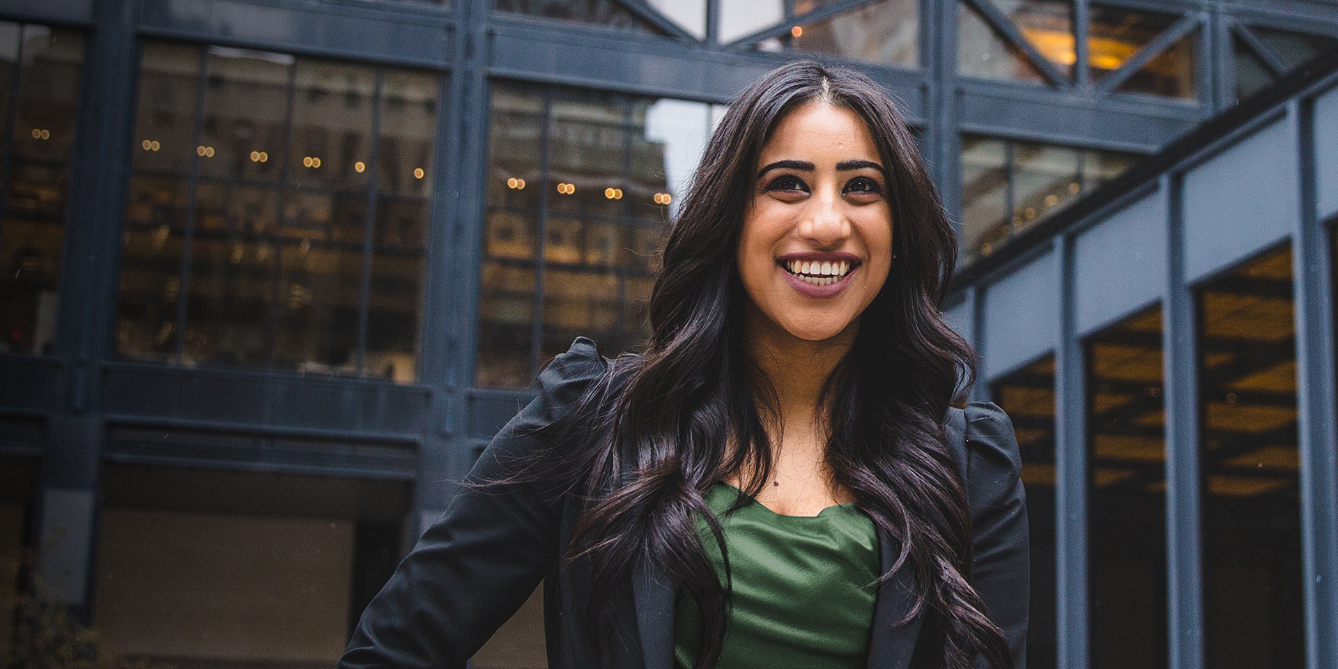 A woman standing in downtown Toronto