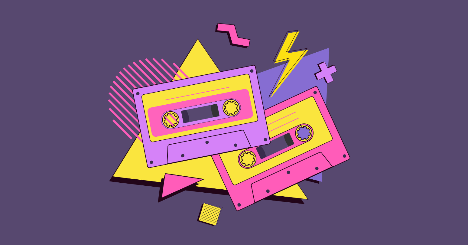 Landscape Graphic Of Two Cassette Tapes In Vibrant '80S Colours