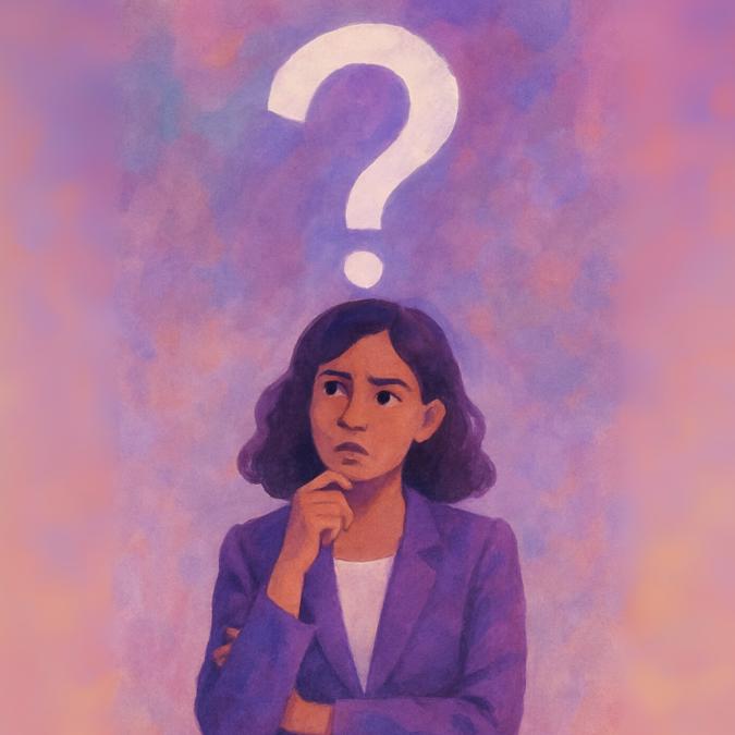 Businesswoman with a question mark above head