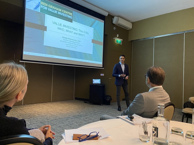 Dr. George Athanassakos being introduced at the CFA Society in Amsterdam