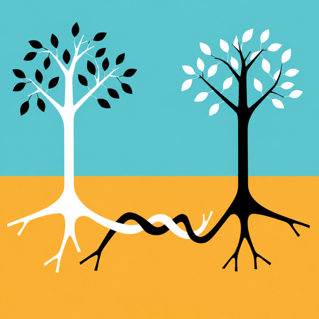Illustration Of Two Trees With Their Roots Entwined