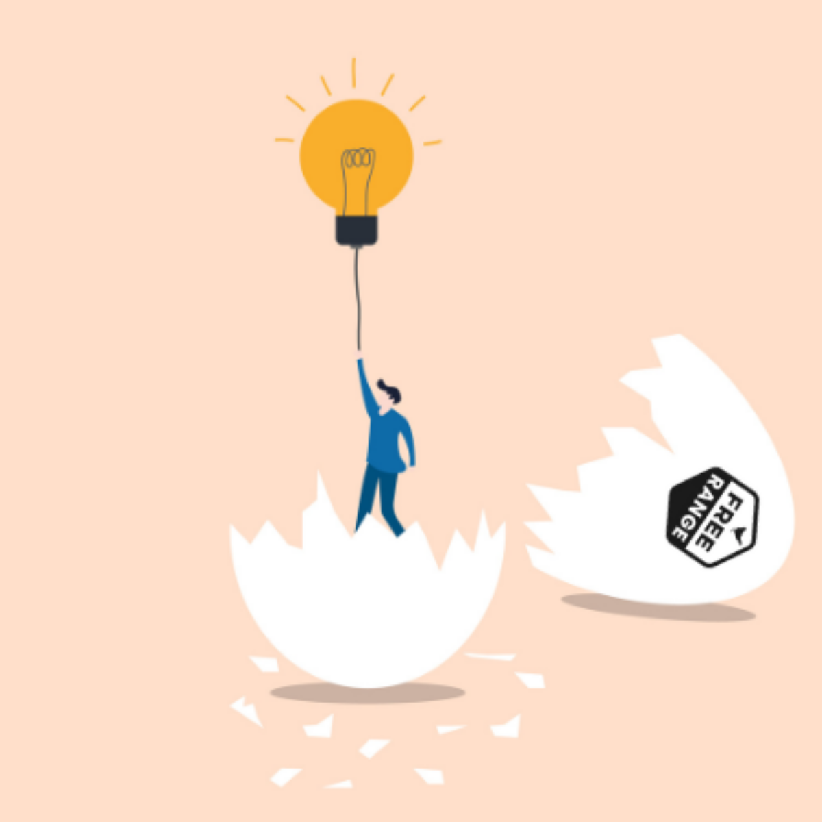 Illustration Of A Business Person Bursting From A Free Range Egg Holding A Lightbulb