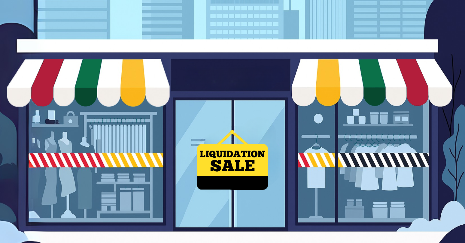 Graphic Outside Facade Of Store With HBC Awnings Sign On Door Reads Liquidation Sale