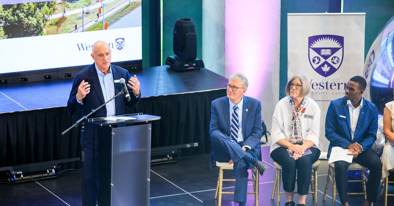 Ivey professor Eric Morse speaking at the grand opening